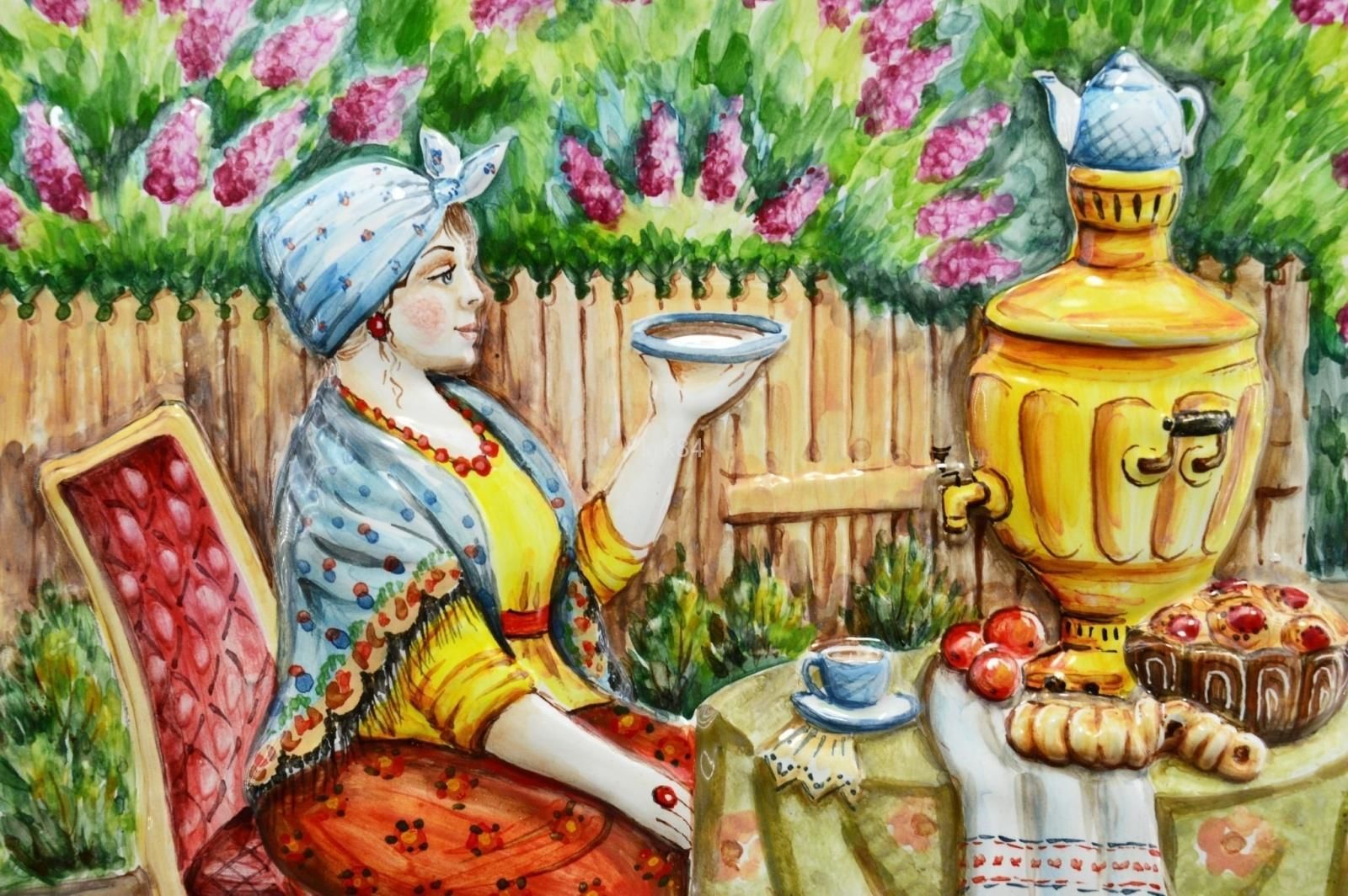 Пили чай пили дрова. Картина «чаепитие» (а.п. Ратушкина). Майолика Барыня барин Купчиха. Купчиха самовар пьет чай. Кустодиев чаепитие у самовара.