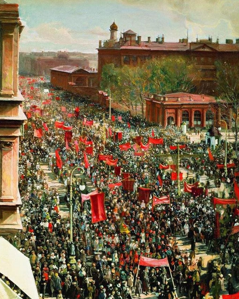 Исаак Бродский. Первомайская демонстрация на проспекте 25 Октября (фрагмент). 1934. Государственная Третьяковская галерея, Москва