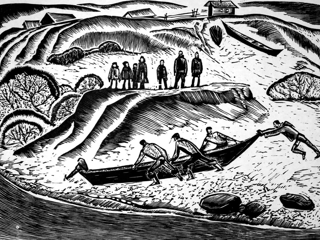 Владимир Пинигин. Прощание. Из серии «Рыбаки Байкала». 1959. Музейно-выставочный центр Забайкальского края, Чита