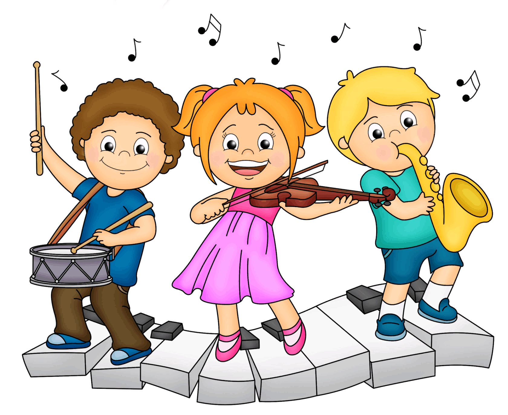 Мультяшные дети с музыкальными инструментами