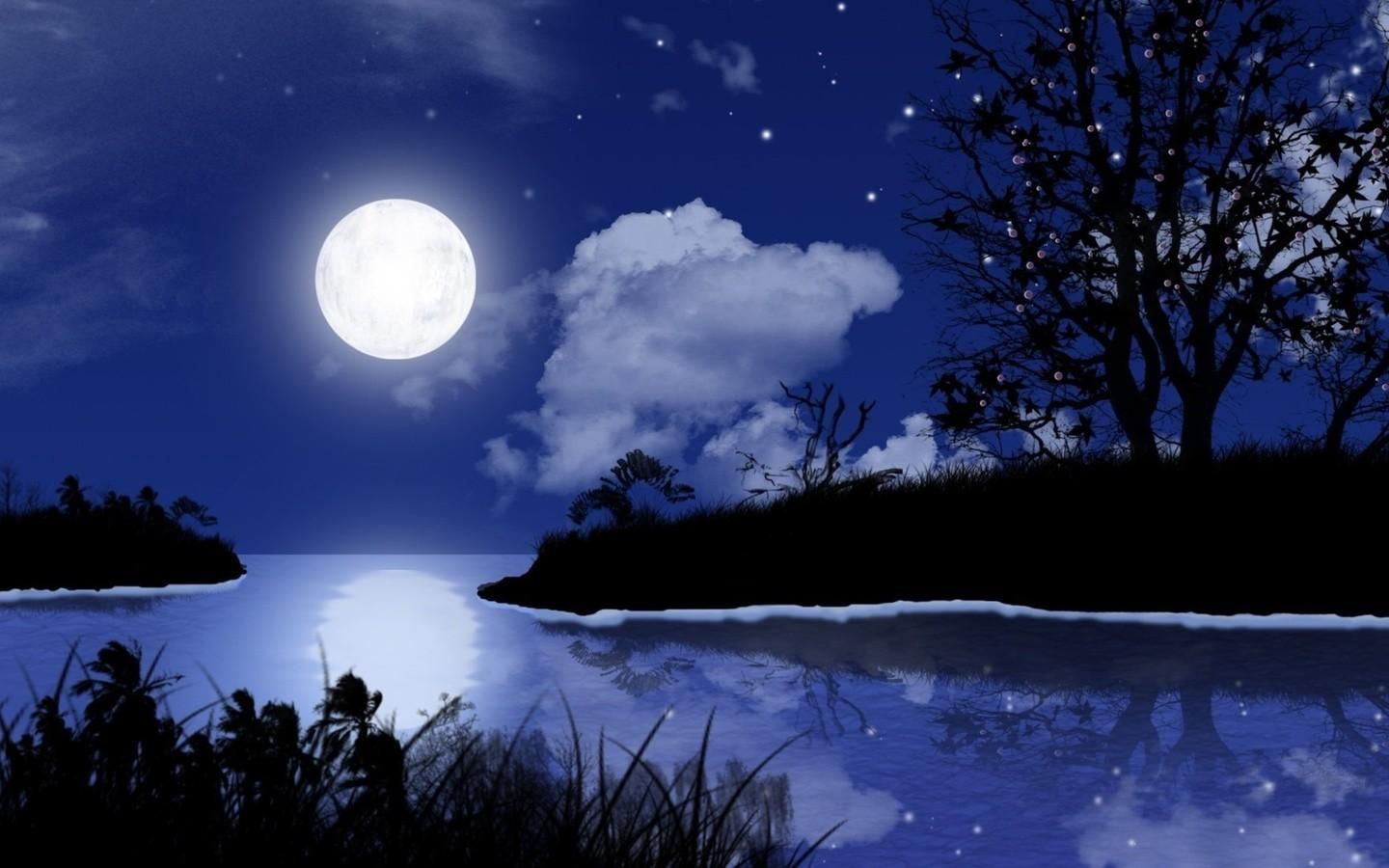 озеро в лунном свете