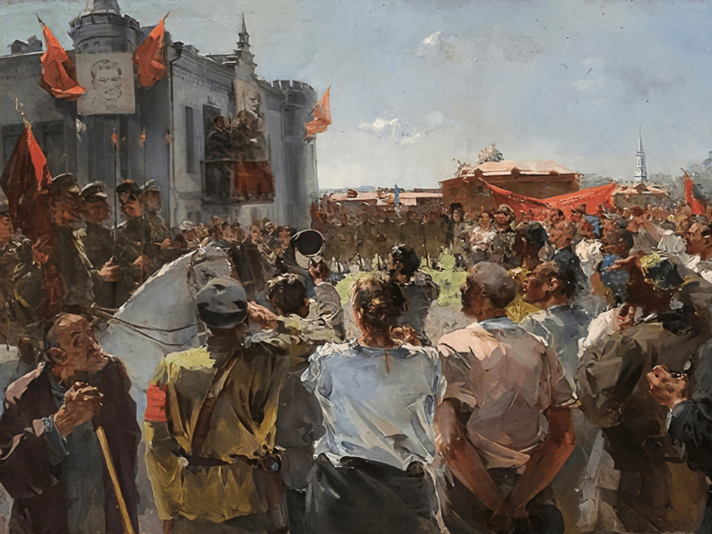 Василий Тимофеев. Провозглашение Советской власти в Татарии (фрагмент). 1945. Государственный музей изобразительных искусств Республики Татарстан, Казань