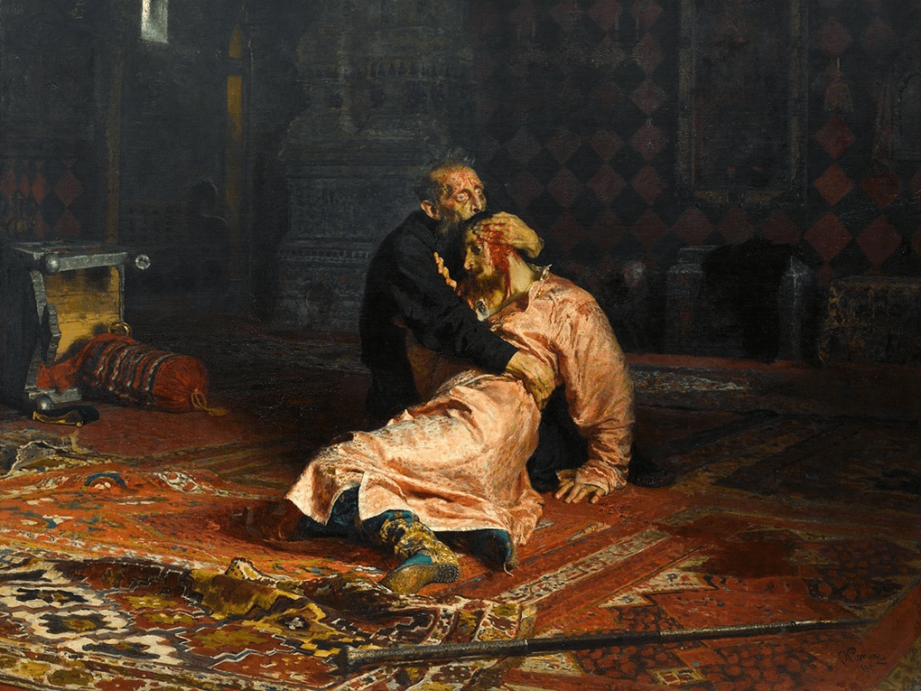 Илья Репин. Иван Грозный и сын его Иван 16 ноября 1581 года. 1883—1885. Государственная Третьяковская галерея, Москва
