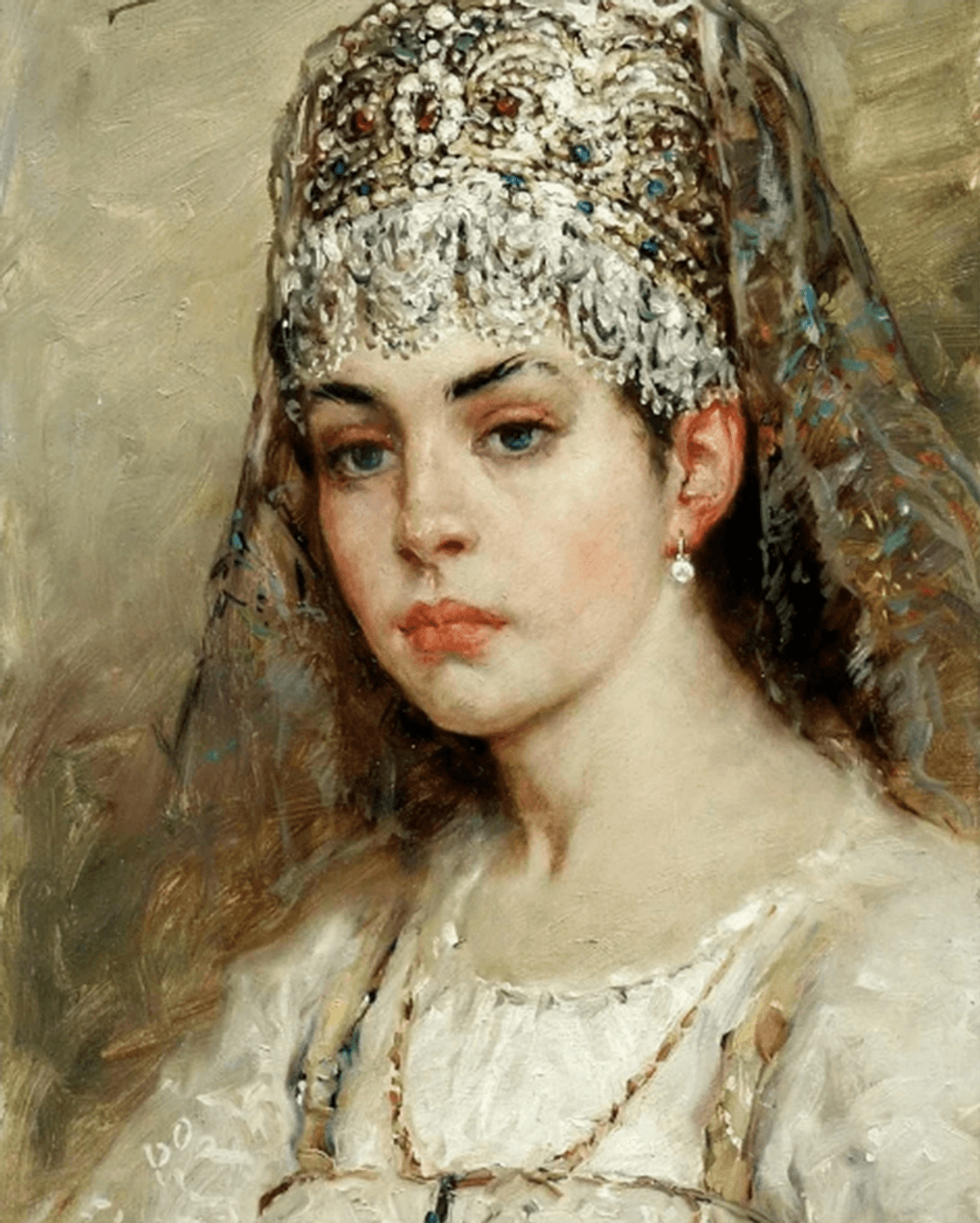 Константин Маковский. Боярышня (фрагмент). 1880. Частное собрание