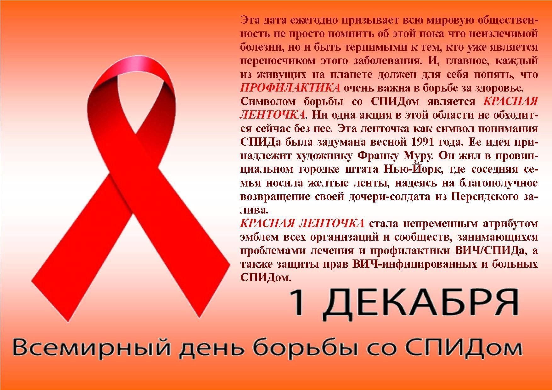 1 Декабря Всемирный день борьбы со СПИДОМ