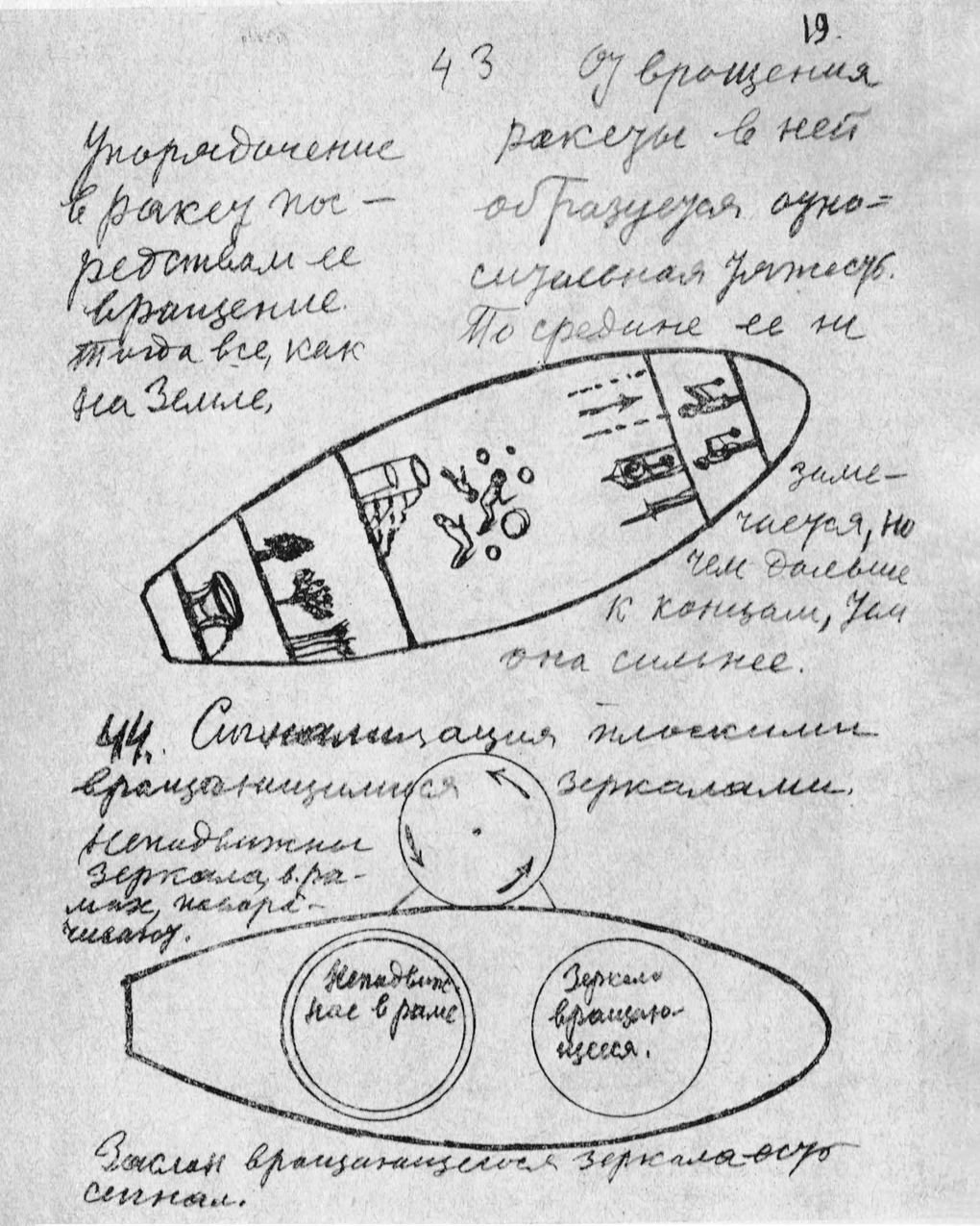 Константин Циолковский. Фрагмент рукописи из «Альбома космических путешествий». 1947. Издательство «Наука», Москва