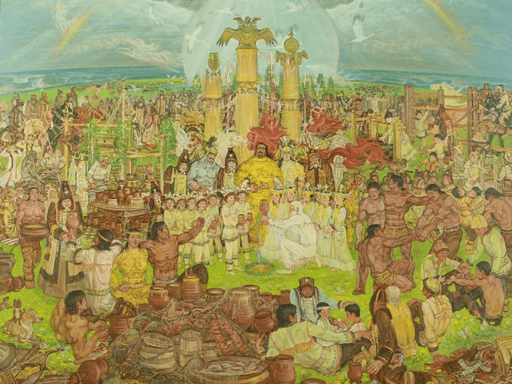 Тимофей Степанов. Средний мир. Ысыах (фрагмент). 1918. Национальный художественный музей Республики Саха (Якутия), Якутск