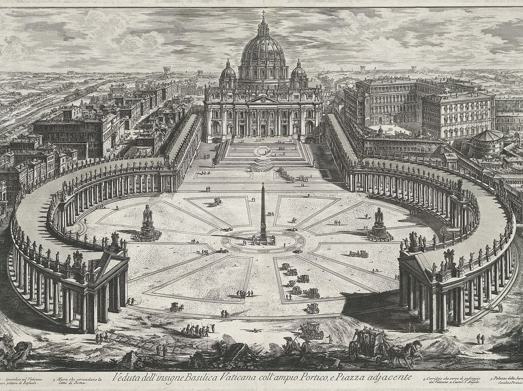 Дж. Б. Пиранези. Вид площади Святого Петра. Из серии «Виды Рима». 1760-е. Рейксмузей, Амстердам, Нидерланды