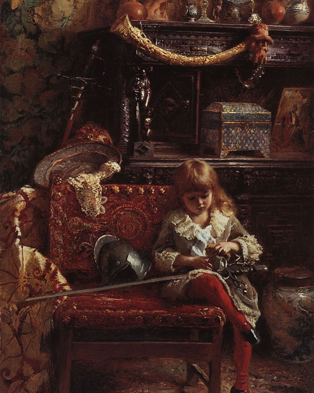 Константин Маковский. Портрет сына в мастерской (Маленький антиквар) (фрагмент). 1882. Новгородский государственный объединённый музей-заповедник, Великий Новгород