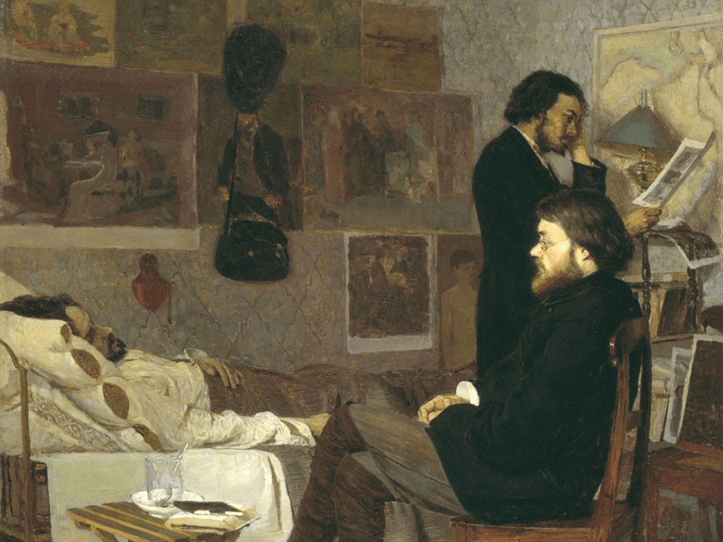 Кириак Костанди. У больного товарища. 1884. Государственная Третьяковская галерея, Москва
