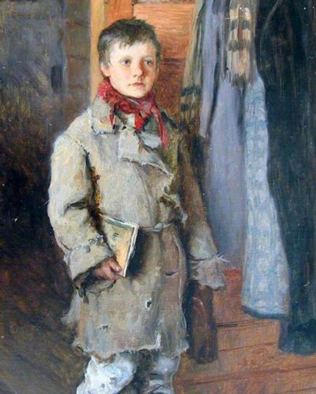 Николай Богданов-Бельский. Мальчик (У дверей школы) (фрагмент). Начало XX века. Астраханская государственная картинная галерея им. П.М. Догадина, Астрахань