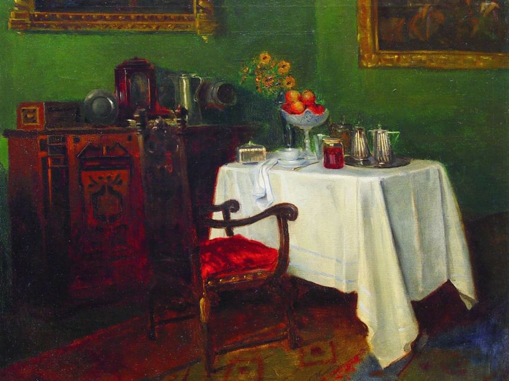 Константин Маковский. Натюрморт в интерьере (фрагмент). 1880-е. Частное собрание
