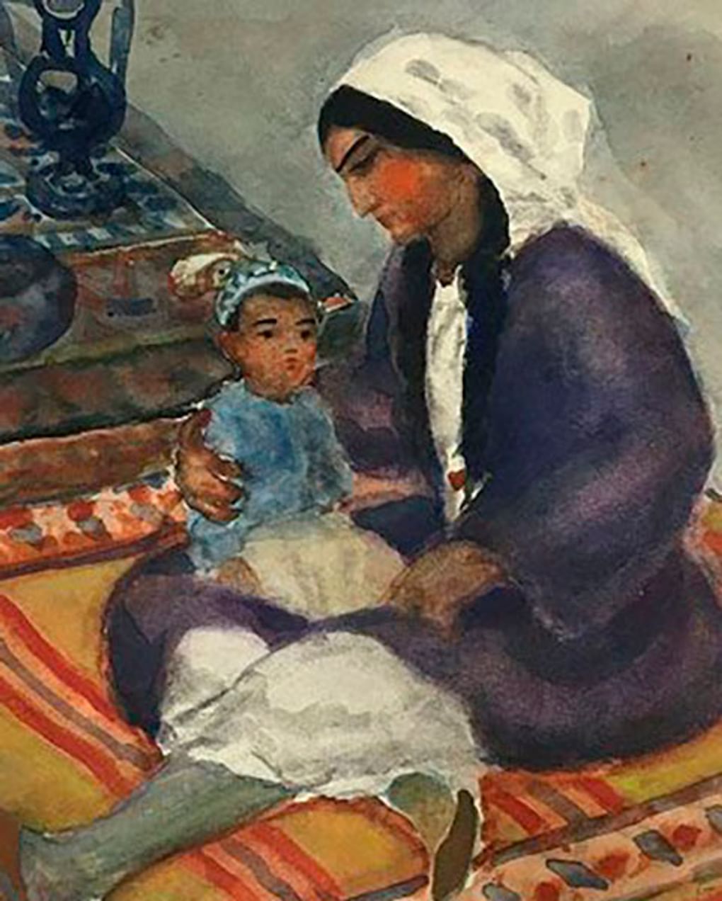 Александр Веснин. Казашка с ребенком. Чимкент (фрагмент). 1943. Государственный научно-исследовательский музей архитектуры им. А.В. Щусева, Москва 