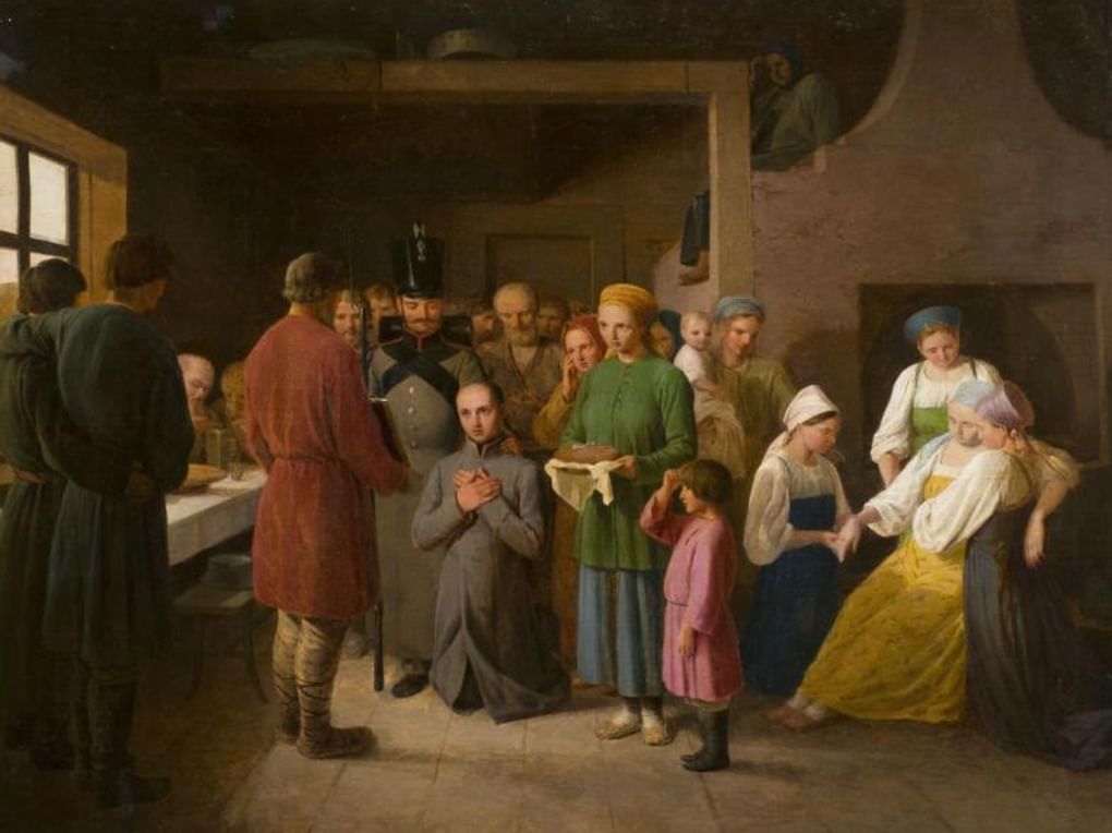 Алексей Венецианов. Благословение рекрута. Конец 1830-х. Государственный музей-заповедник «Павловск», Санкт-Петербург 