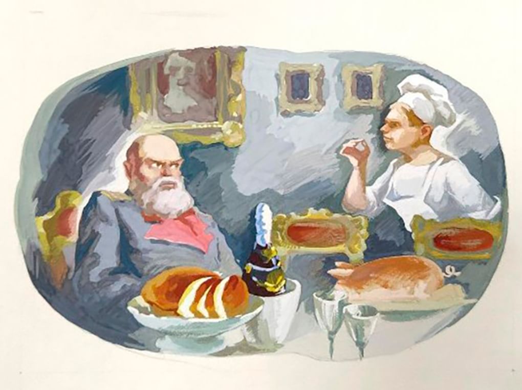 Алексей Дрилев. Сайки с изюмом. Из комплекта иллюстраций к книге Владимира Крючкова «Испекли мы каравай». 1989. Государственный музей истории литературы, искусства и культуры Алтая, Барнаул