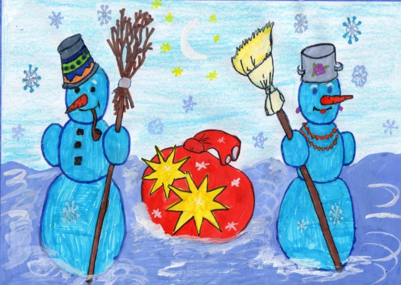 Рисунок снеговика для детей на конкурс