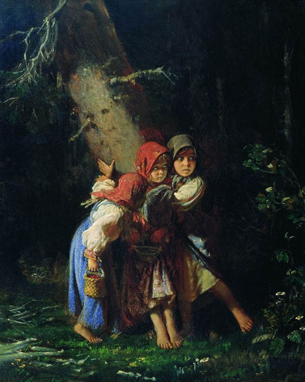 Алексей Корзухин. Крестьянские девочки в лесу (фрагмент). 1878. Пермская государственная картинная галерея, Пермь