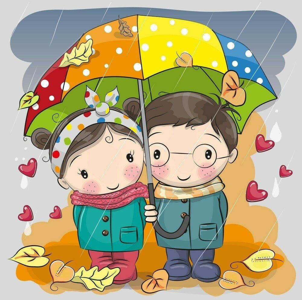 Мальчик и девочка под зонтиком