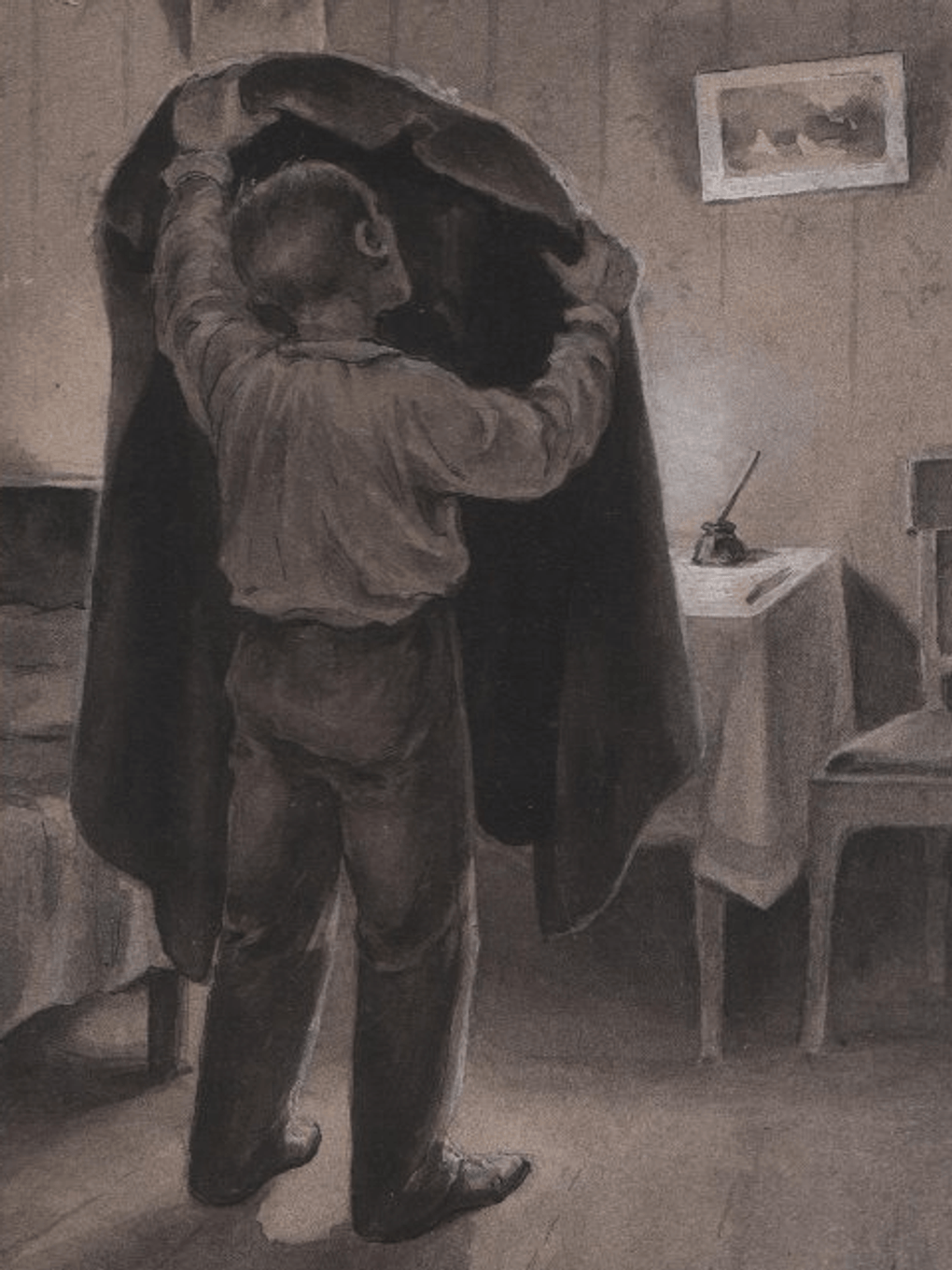 Карел (Карл) Брож. Иллюстрация к повести Николая Гоголя «Шинель» (фрагмент). 1902. Оренбургский областной музей изобразительных искусств, Оренбург