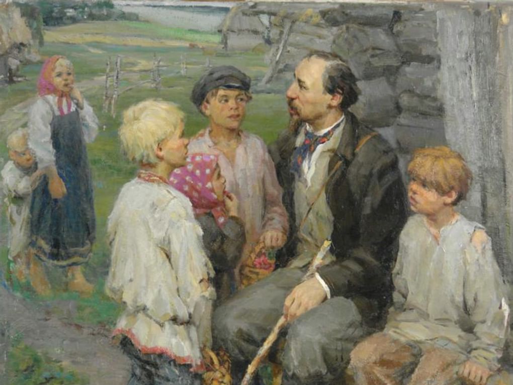 Иван Козлов. Некрасов среди детей. 1959. Костромской государственный историко-архитектурный и художественный музей-заповедник, Кострома