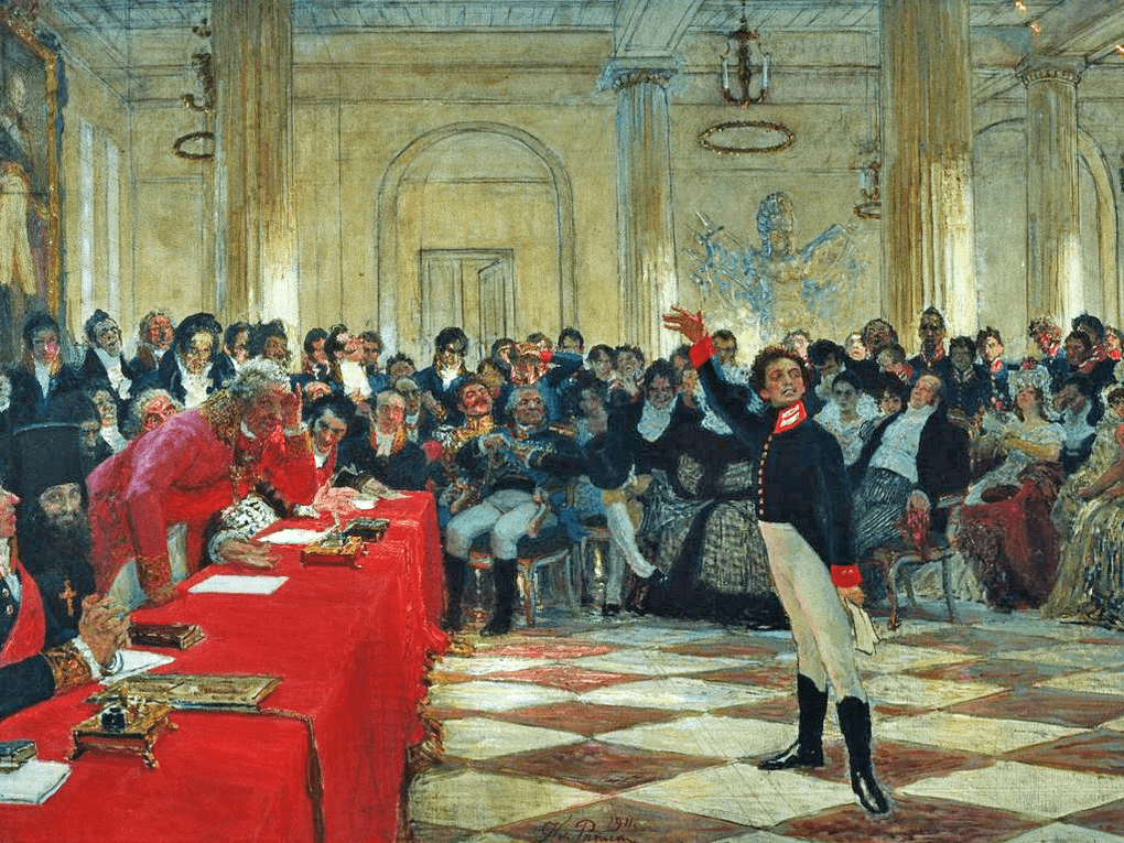 Илья Репин. Пушкин на экзамене в Царском Селе 8 января 1815 года (фрагмент). 1911. Всероссийский музей А.С. Пушкина, Санкт-Петербург
