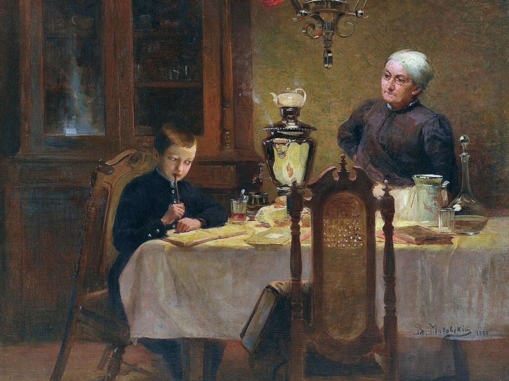 Владимир Маковский. За чаем (фрагмент). 1880. Частное собрание