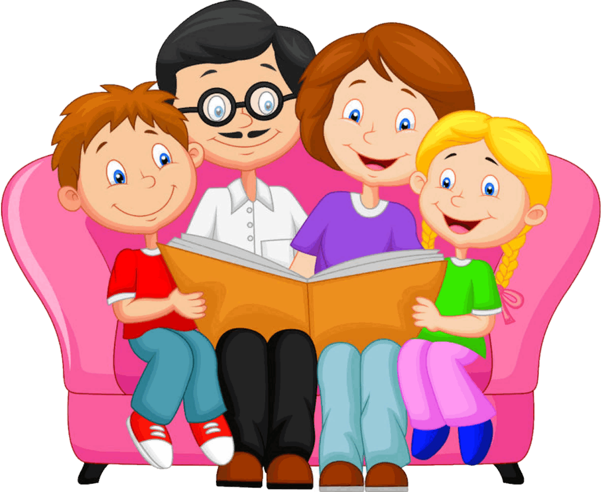 Семейное чтение. Читающая семья. Родители и дети клипарт. Книги о семье.