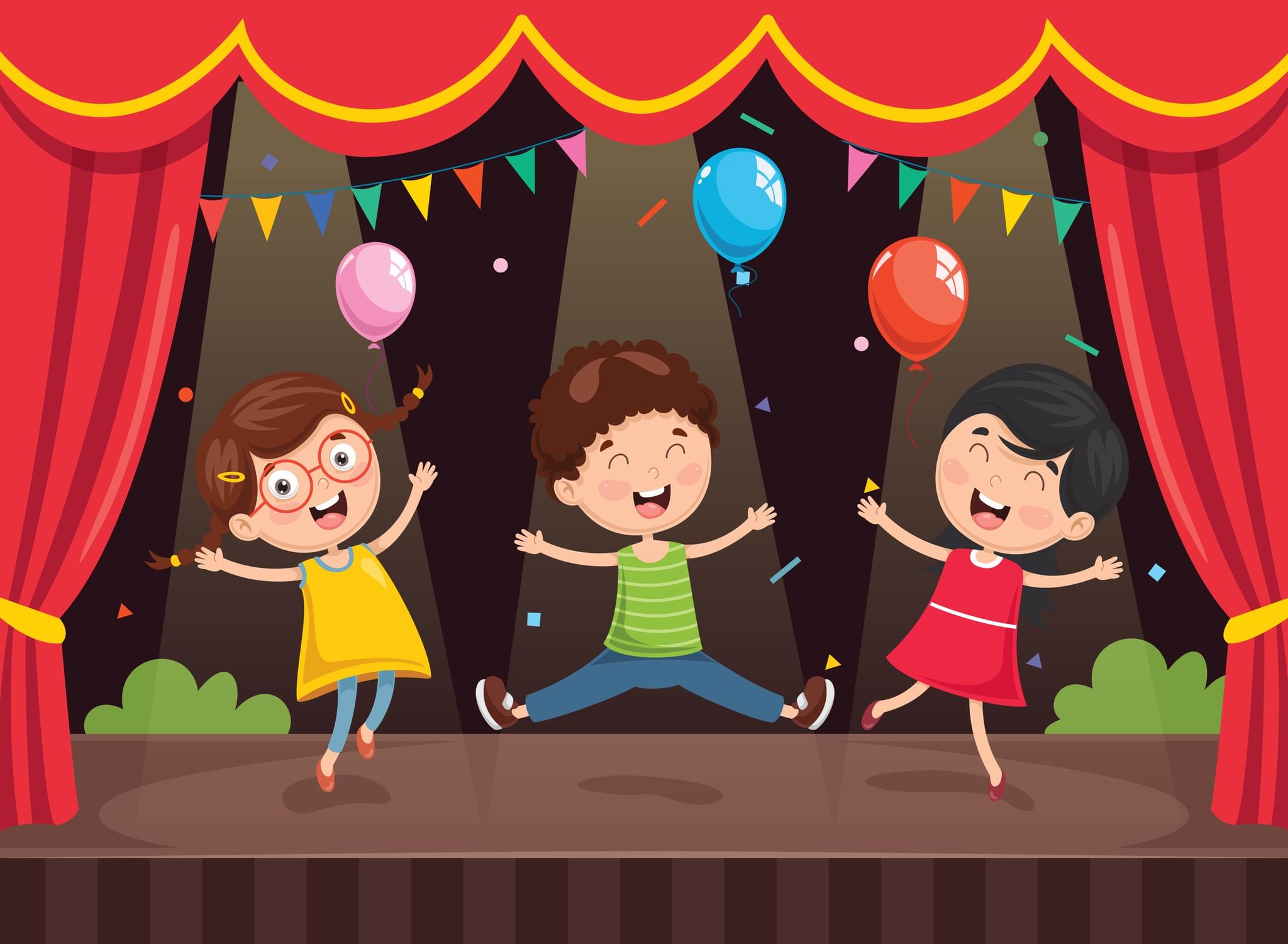 Theater activities. Сцена рисунок для детей. Спектакль вектор. Theater and Kids. Kids illustration.