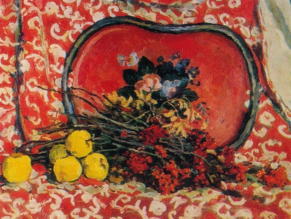 Петр Кончаловский. Натюрморт. Красный поднос и рябина (фрагмент). 1947. Частное собрание