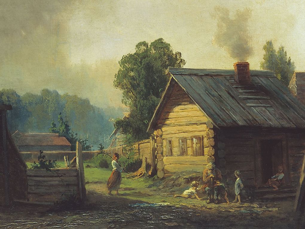 Михаил Эрасси. Русская деревня (фрагмент). 1840-е. Государственная Третьяковская галерея, Москва