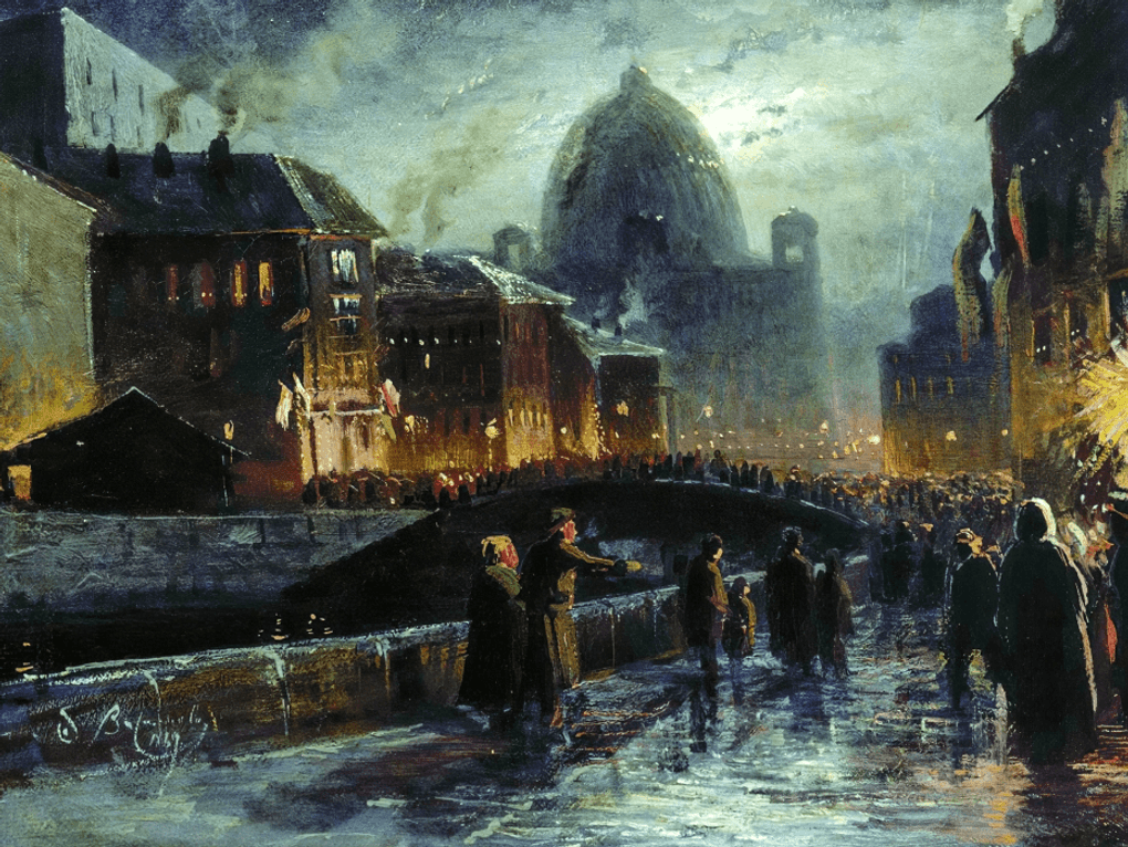 Федор Васильев. Иллюминация в Петербурге (фрагмент). 1869. Государственная Третьяковская галерея, Москва