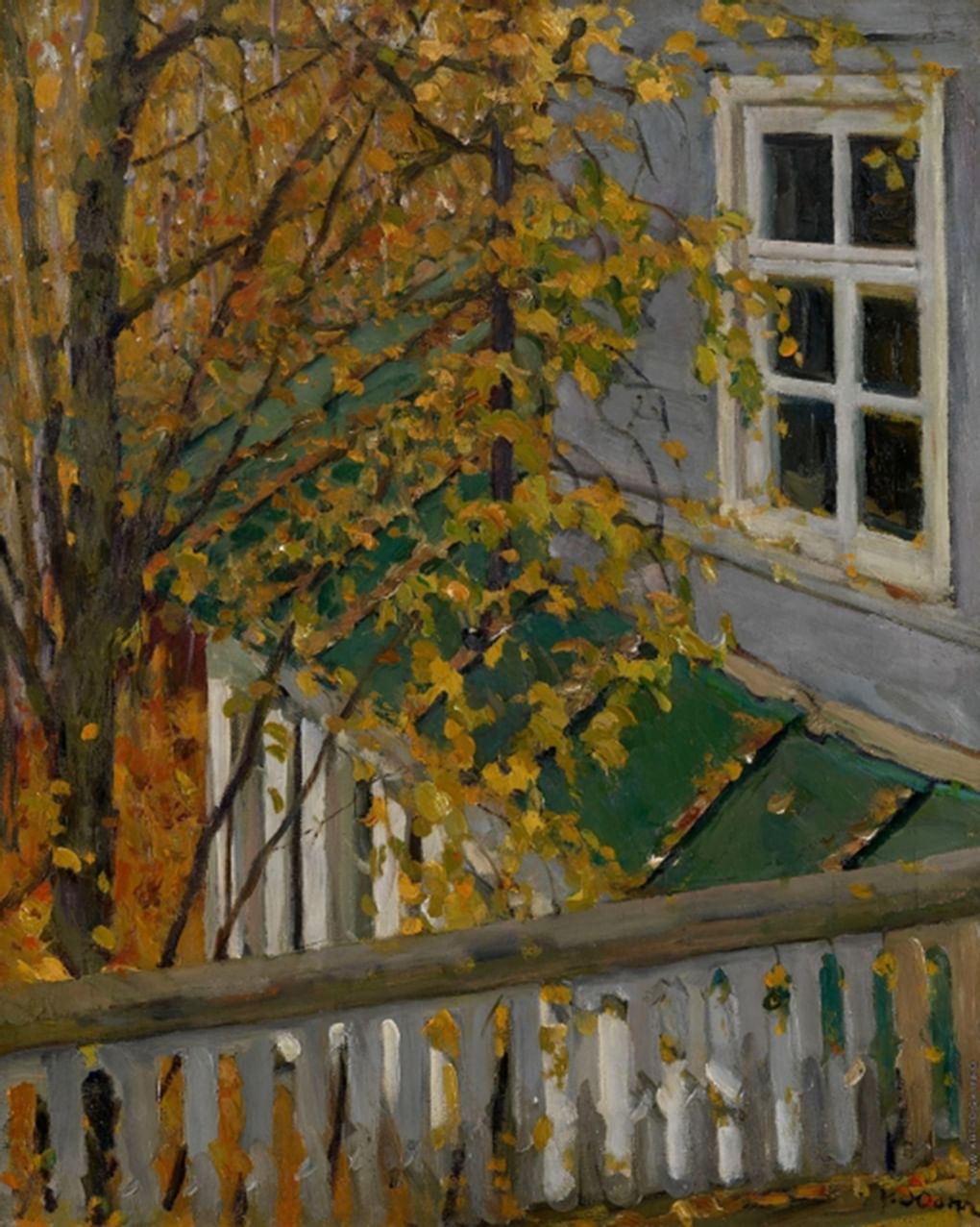 Константин Юон. Вид с балкона осенью (фрагмент). 1910. Частное собрание