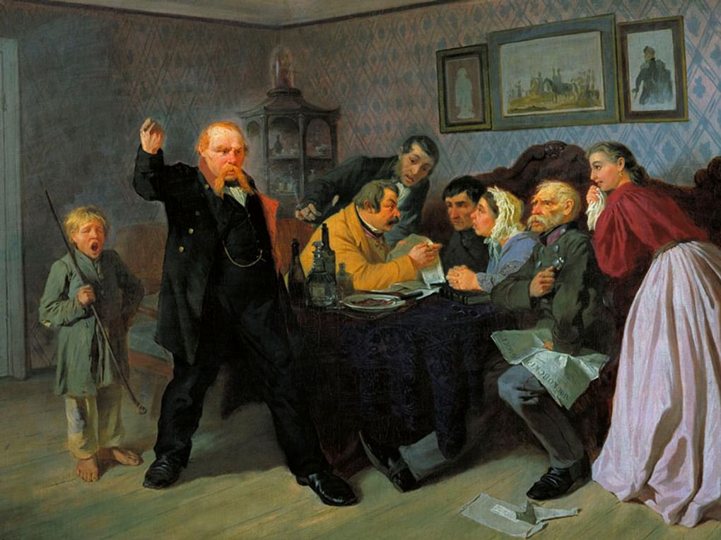 Константин Трутовский. Помещики-политики (фрагмент). 1864. Иркутский областной художественный музей им. В.П. Сукачева, Иркутск