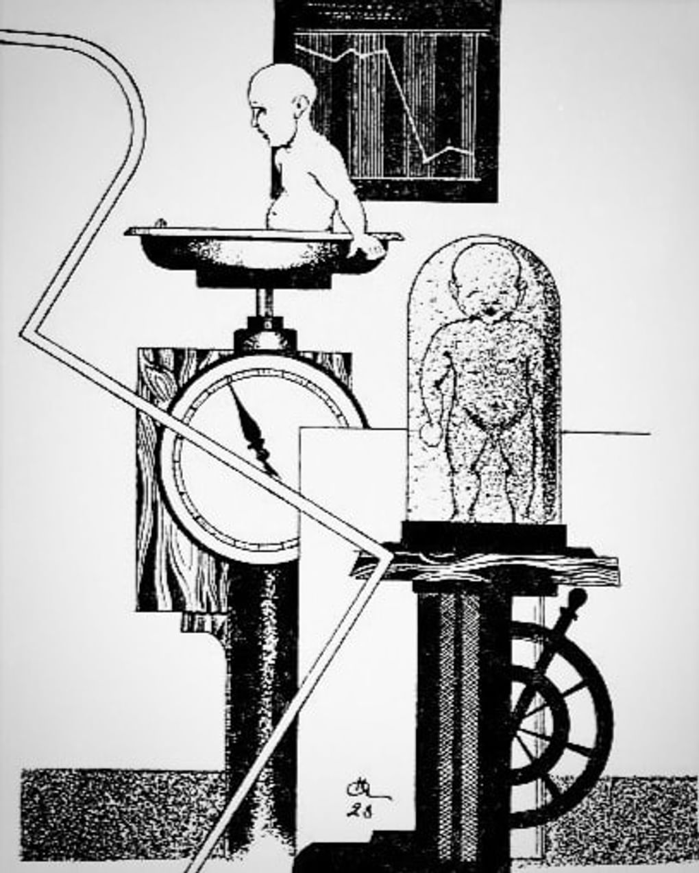 Николай Акимов. Иллюстрация к роману Якова Окунева «Грядущий мир. 1923–2123». Издательство Salamandra P.V.V., 2013. Изображение: <a href="http://az.lib.ru/o/okunew_j_m/text_1923_gryadushiy_mir.shtml">az.lib.ru</a>