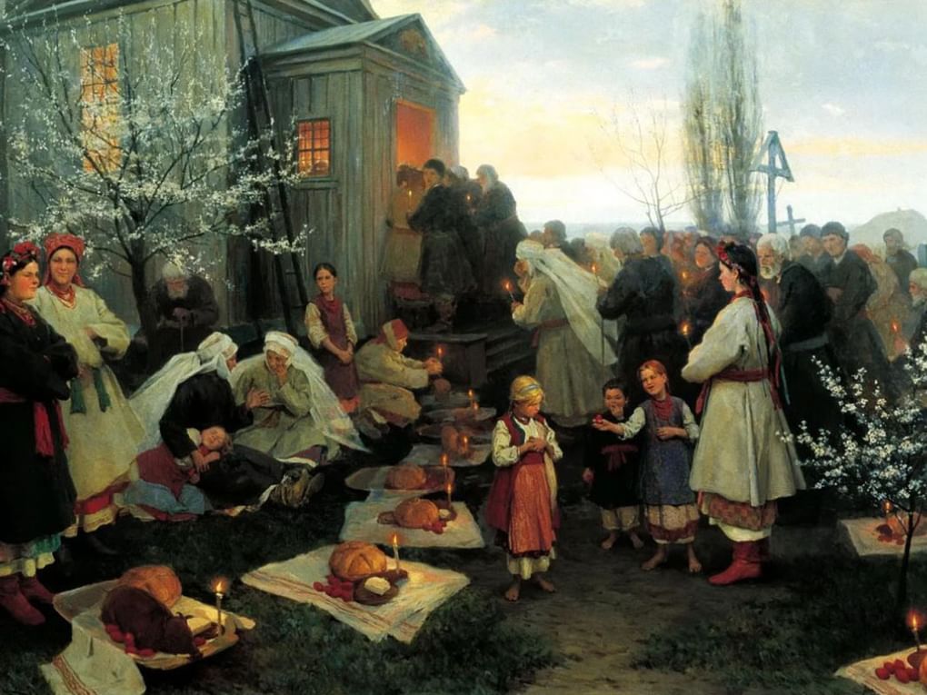 Николай Пимоненко. Пасхальная заутреня в Малороссии (фрагмент). 1891. Рыбинский государственный историко-архитектурный и художественный музей-заповедник, Рыбинск, Ярославская область