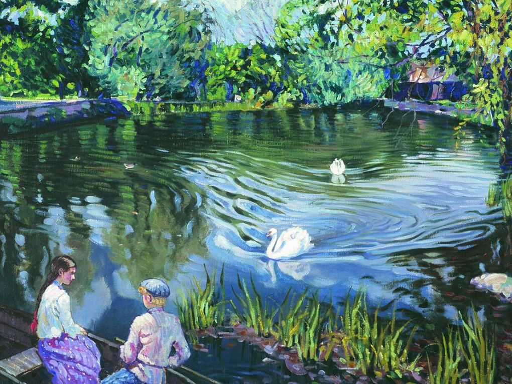 Николай Богданов-Бельский. В лодке (фрагмент). 1930-е. Частное собрание