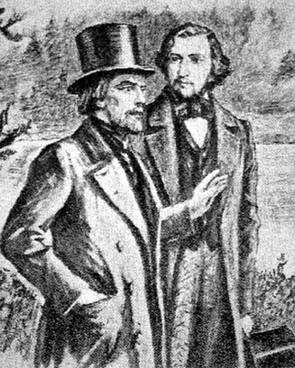 Борис Лебедев. Критик Виссарион Белинский и Иван Тургенев (фрагмент). Государственный центральный театральный музей имени А.А. Бахрушина, Москва
