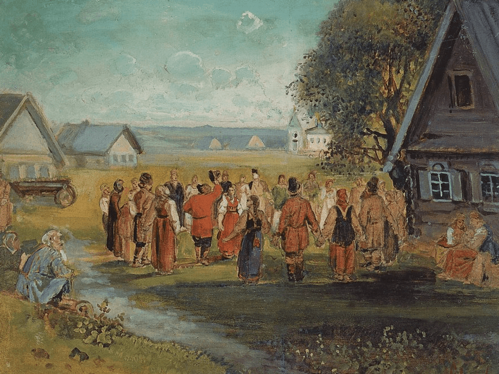 Алексей Саврасов. Хоровод в селе (фрагмент). 1873–1874. Государственная Третьяковская галерея, Москва