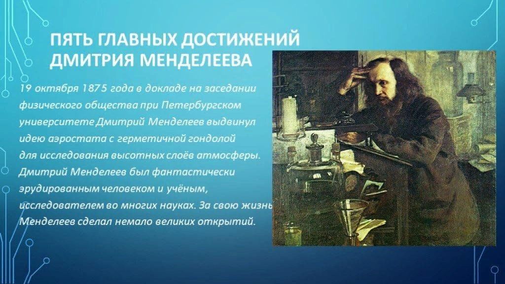Сообщение менделеев ученый педагог. Ученый Менделеев (1834 — 1907). Наука 19 века в России Менделеев.