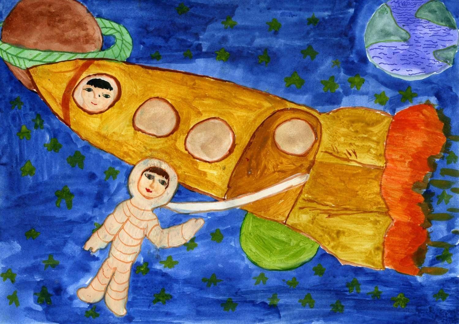 Конкурс детских рисунков ко дню космонавтики. Рисунок ко Дню космонавтики. Рисунок о дне космонавтики. Детские рисунки на тему космос. Рисунок на день космонавтиков.