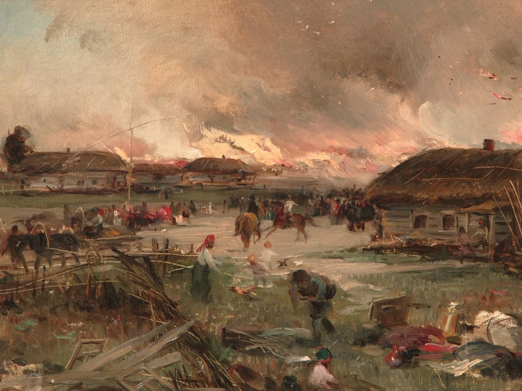 Илларион Прянишников. Пожар в деревне. 1871 (?). Государственная Третьяковская галерея, Москва