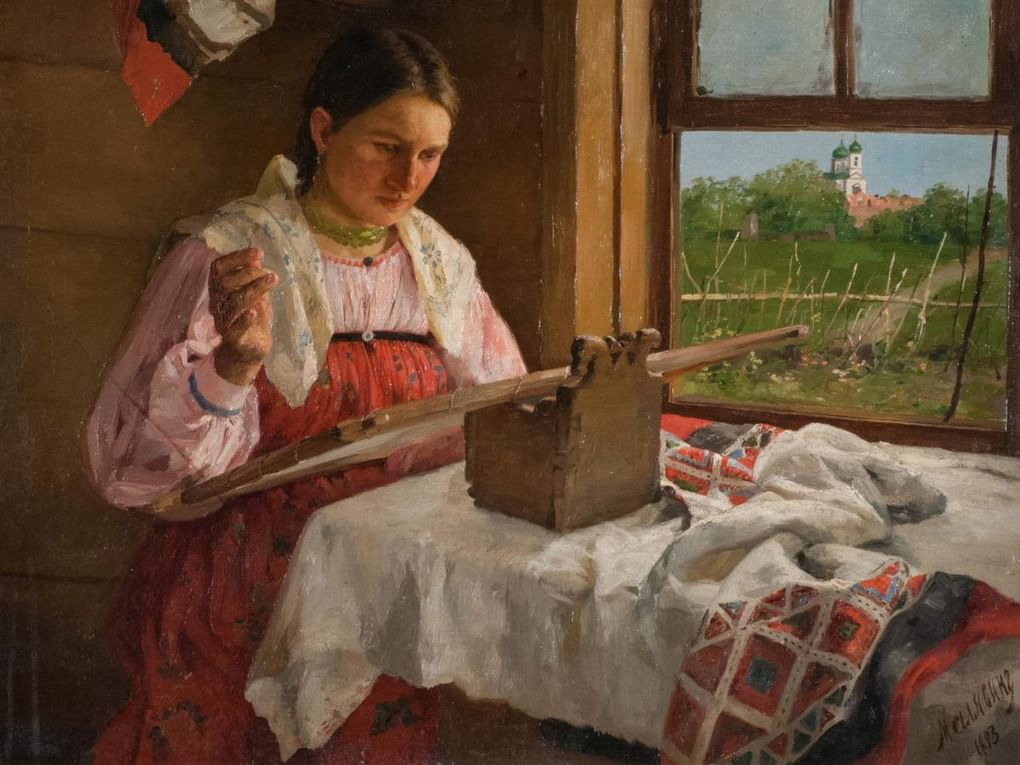 Филипп Малявин. Крестьянская девушка за вышиванием. 1893. Государственный Русский музей, Санкт-Петербург