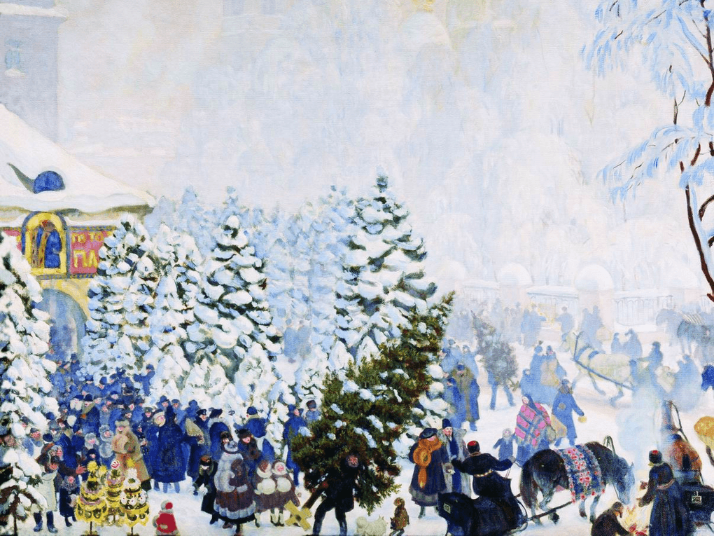 Борис Кустодиев. Елочный торг (фрагмент) 1918. Краснодарский краевой художественный музей им. Ф.А. Коваленко, Краснодар