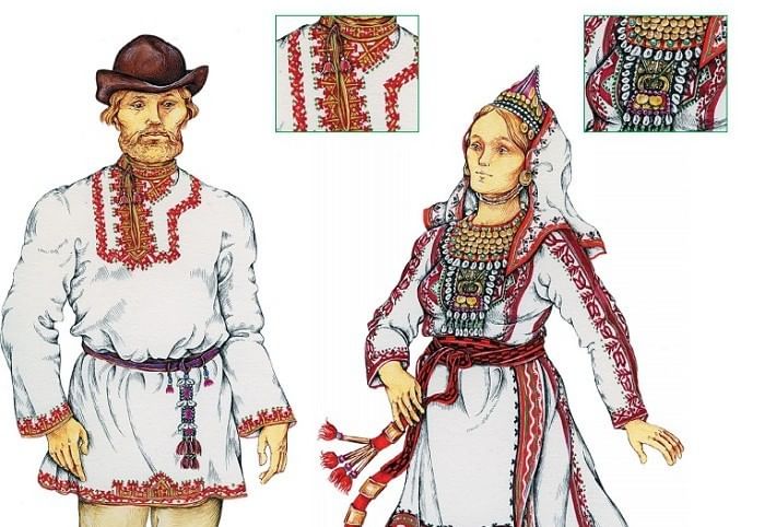 Чувашский костюм мужской женский и мужской рисунок