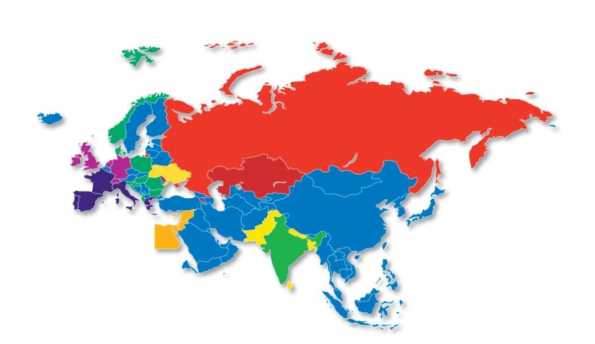 Карта евразии со странами без надписей