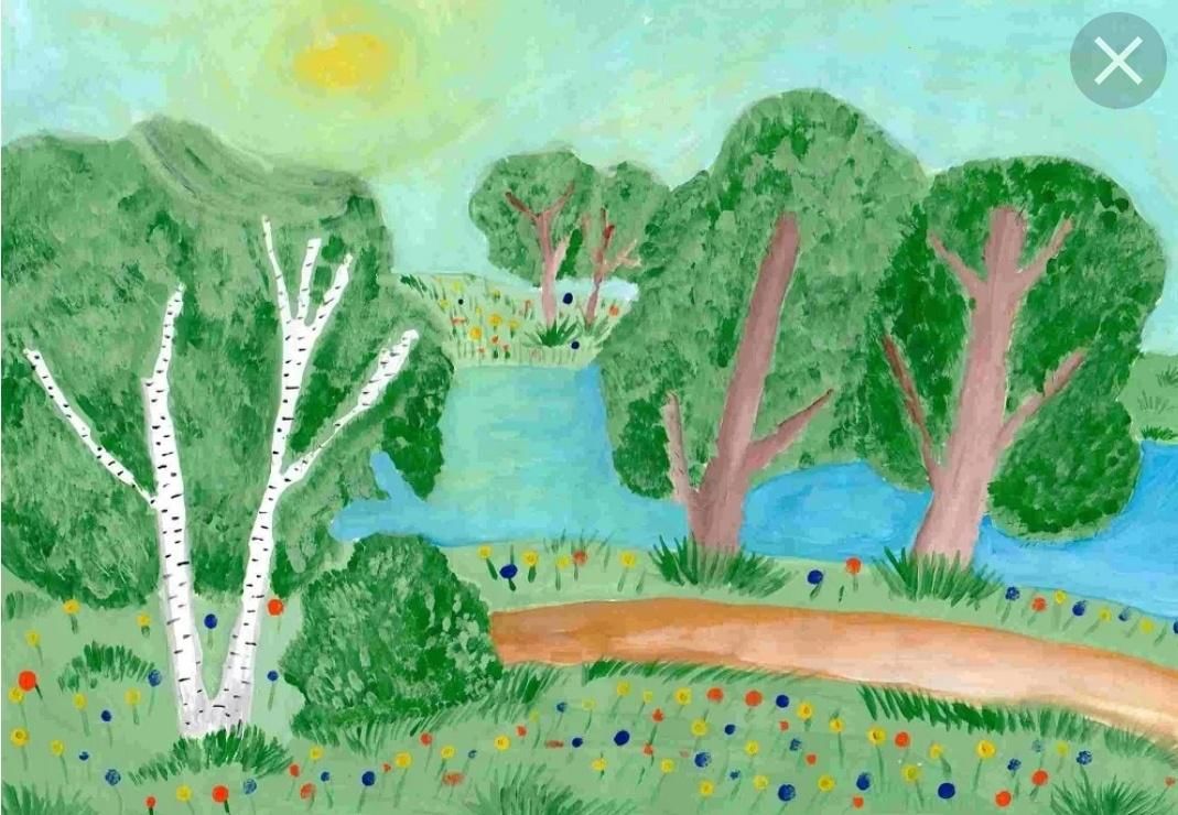 Тема мой край 8 класс. Рисунок на тему природа. Рисование природы. Летний пейзаж для детей. Детские пейзажи.