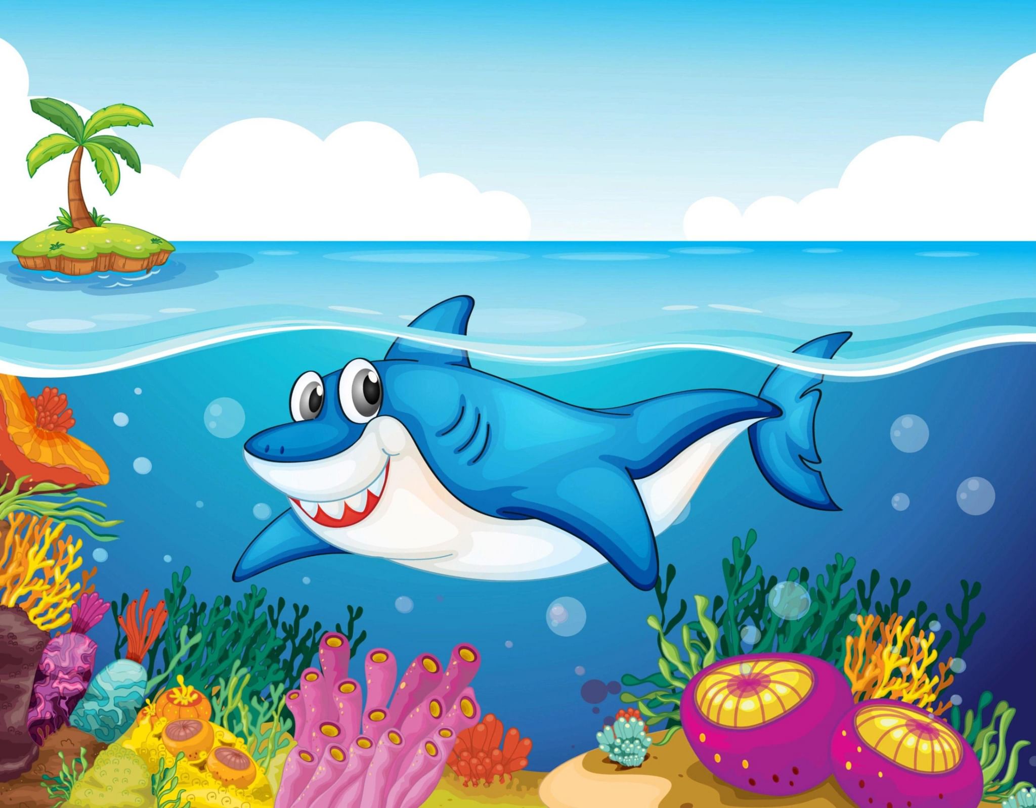 Картина акулы в море для детей