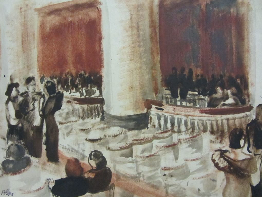 Василий Ушаков. В антракте (фрагмент). Из серии «Филармония». 1964. Музей «Царскосельская коллекция», Санкт-Петербург