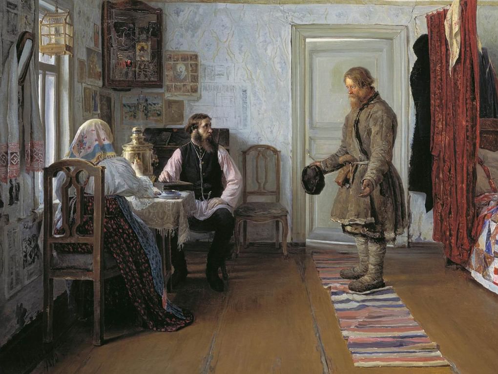 Иван Богданов. За расчетом (фрагмент). 1890. Государственная Третьяковская галерея, Москва