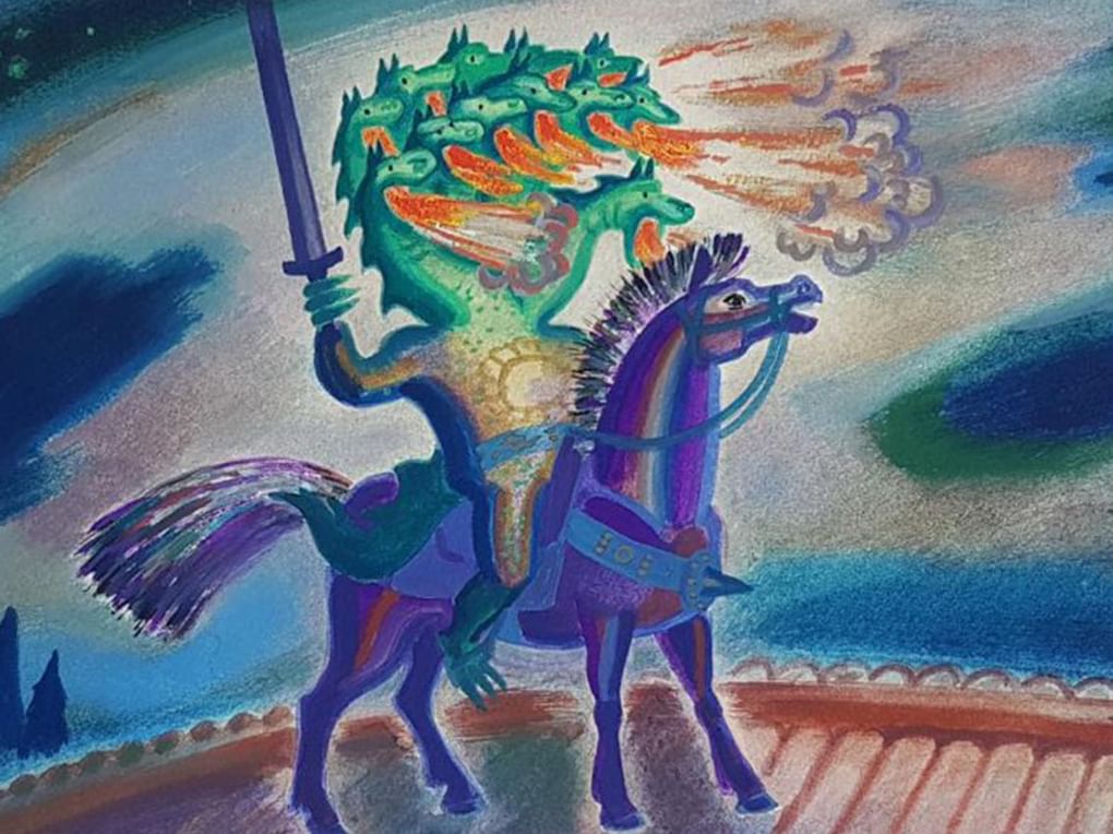 Вера Дранишникова. Чудо-юдо на мосту. Эскиз кадра к макету диафильма «Иван — крестьянский сын и Чудо-юдо». 1989. Государственный центральный музей кино, Москва